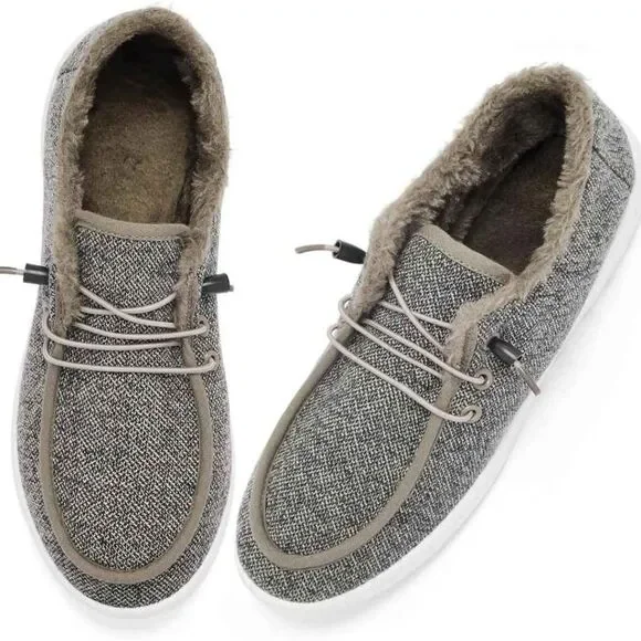 Tweed Faux Fur Lined Boat shoes Unisex Vegan NEW Sz 10 / 8 - Picture 6 of 6